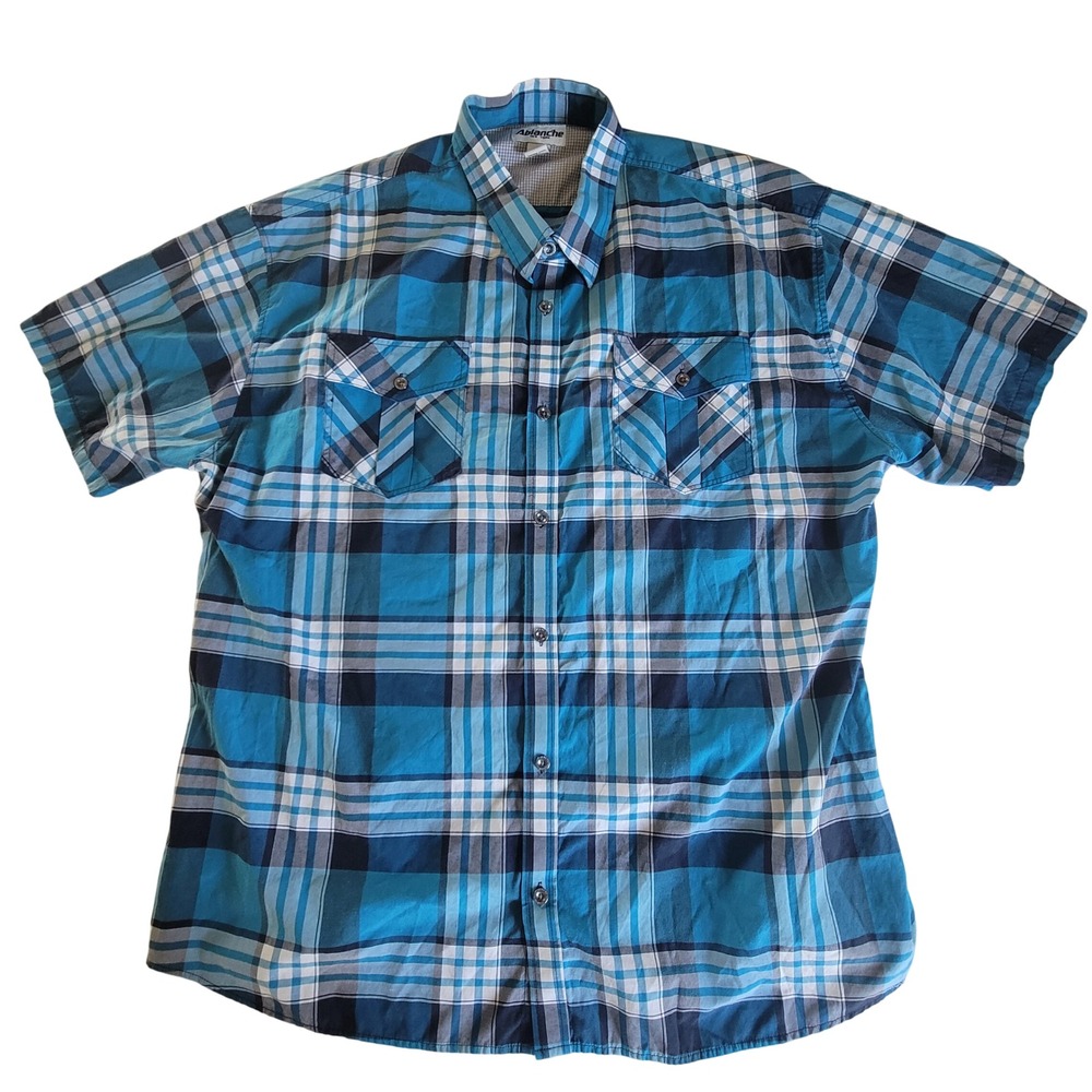 Ablanche Button Down Shirt Mens 5XL Blue Plaid Short Sleeve Big & Tall